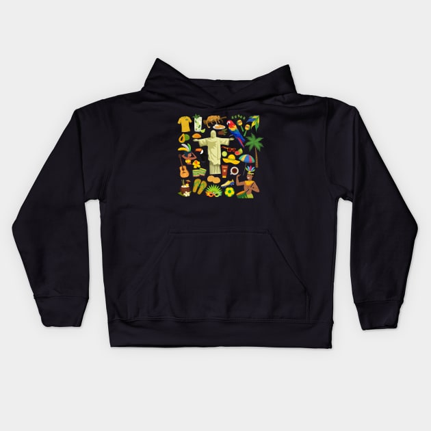 Brazil Travel Icons Kids Hoodie by FancyPlanet